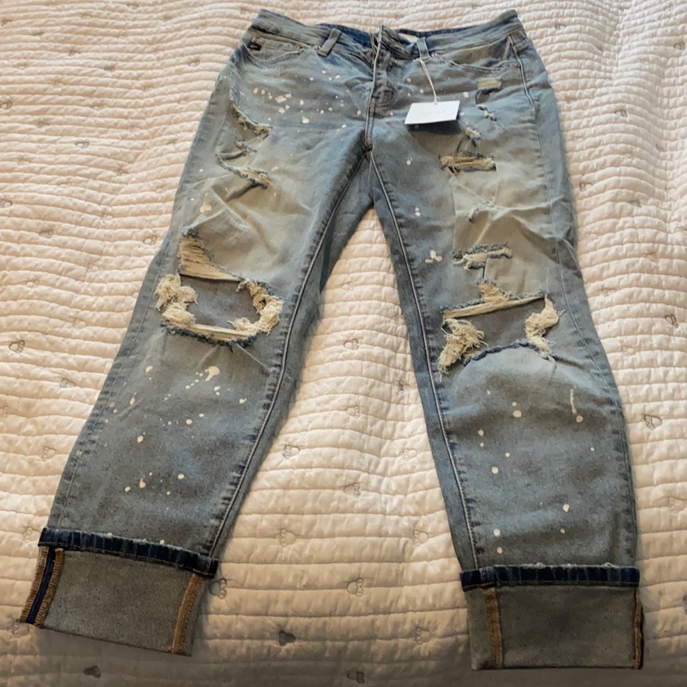 KanCan Paint Splattered Cropped Jeans